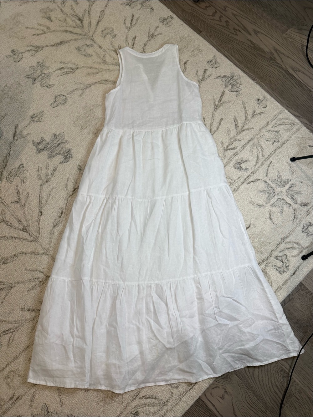 Magaschoni XS White 100% Linen Sleeveless Tiered Maxi Dress Pockets Boho - Picture 7 of 8